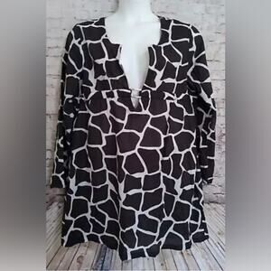 Lands End Brown & White Beach Cover Up-Size 10.  In Excellent Preloved Cond!